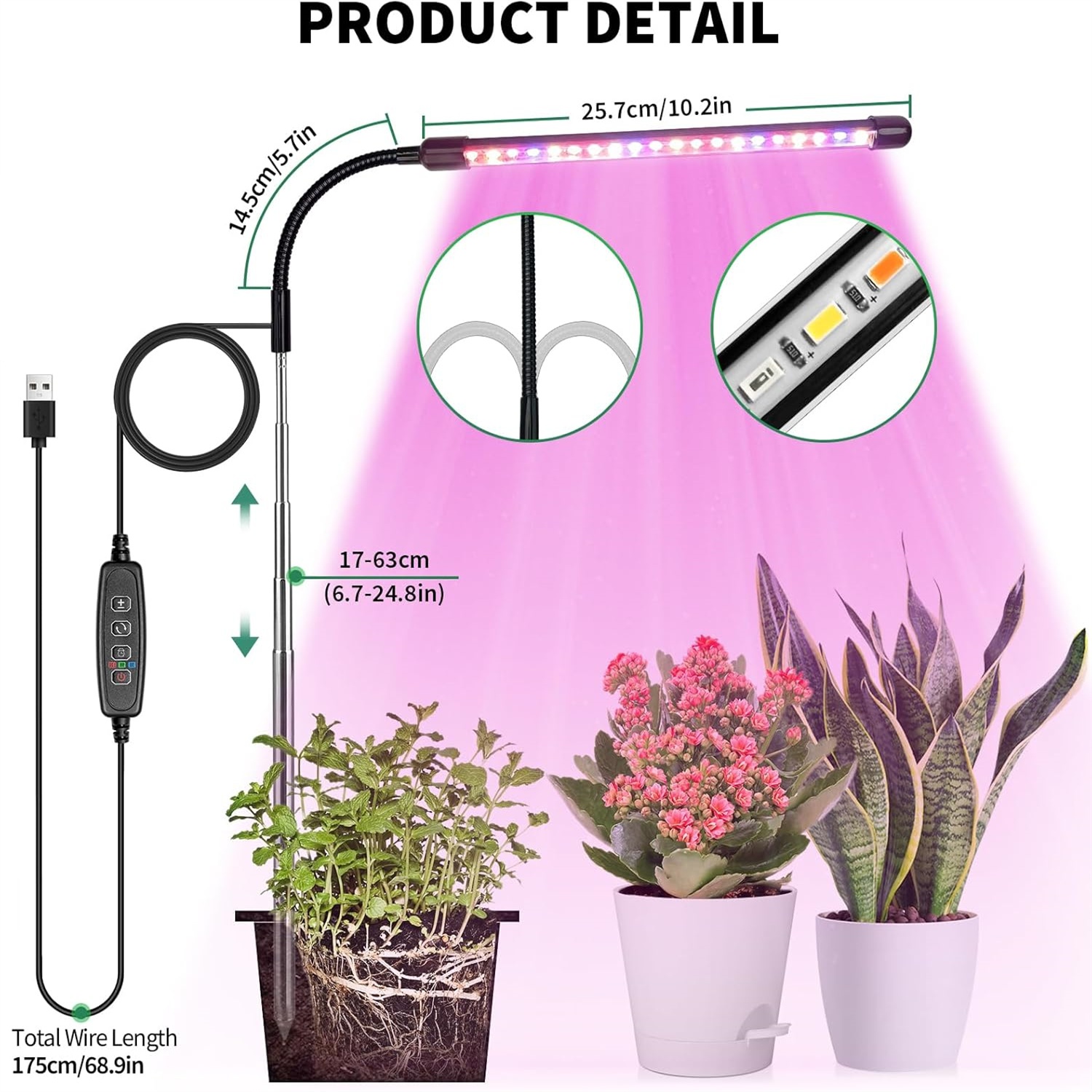 Plant Grow Light Full Spectrum - Lampe de croissance USB 3 couleurs